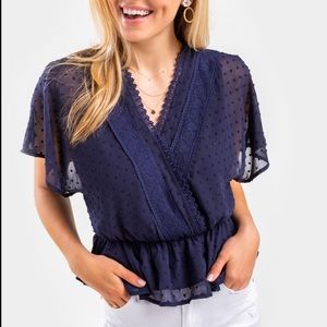 Francesca’s navy small Lillian Swiss Dot Blouse! In perfect condition, so cute!